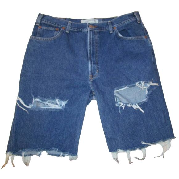 GAP Standard Fit Mens Denim Shorts 40 Frayed Distressed Holes Skater Punk Grunge - Picture 1 of 11